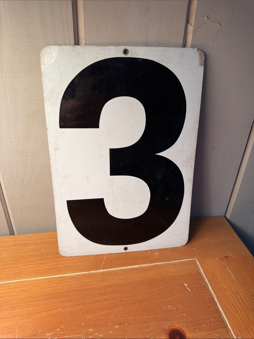 Black and White Number 3 and 2 (opposite side) Metal Plaque, 11.5” tall, 8” wide